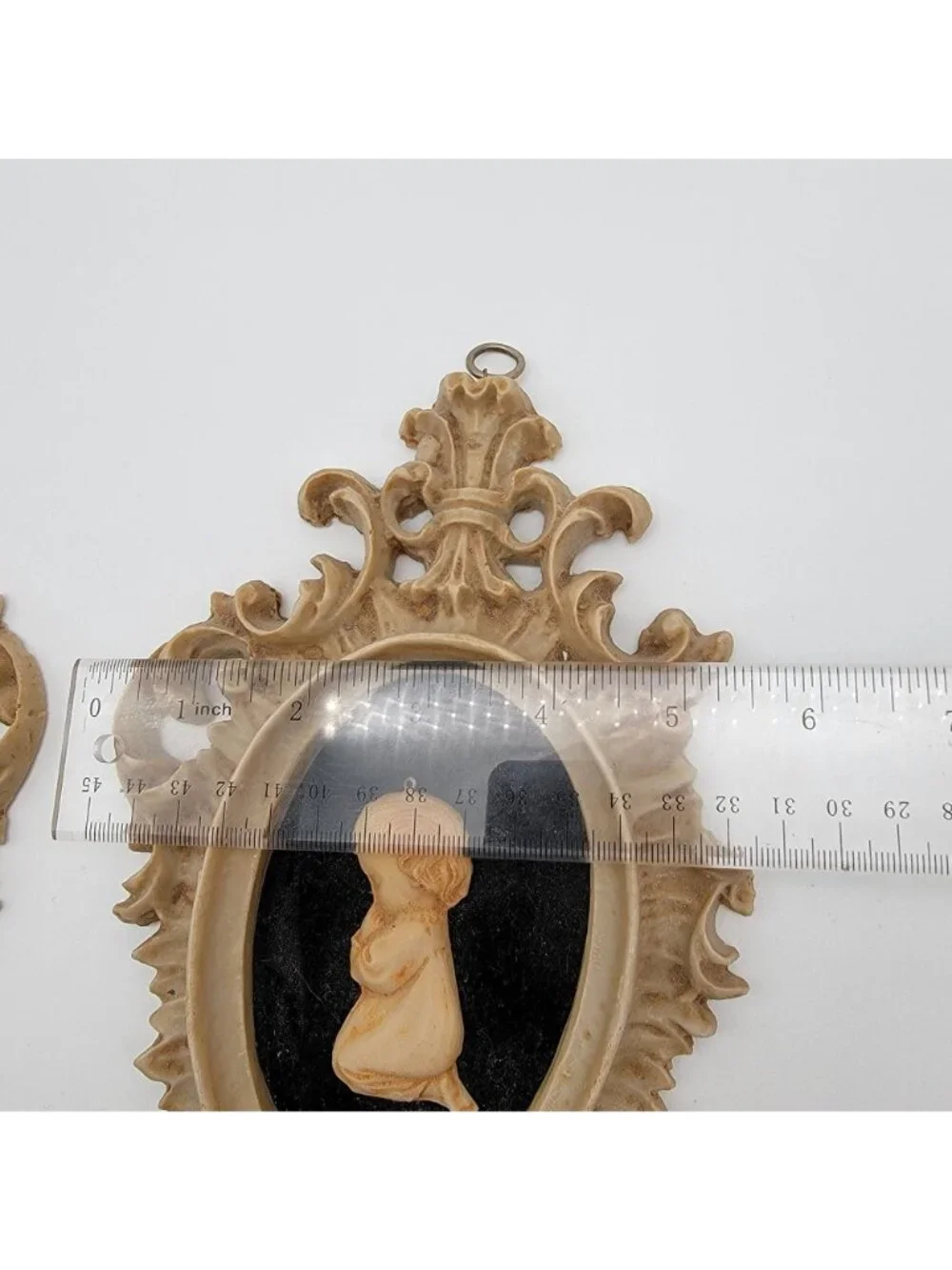 Pair Of Vintage Capodimonte Praying Children Wall Art Plaques With Ornate Frames